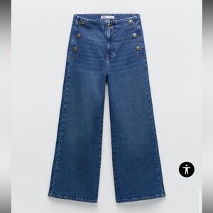 ZARA High Waist Cropped Flare Jeans Gold Button Details